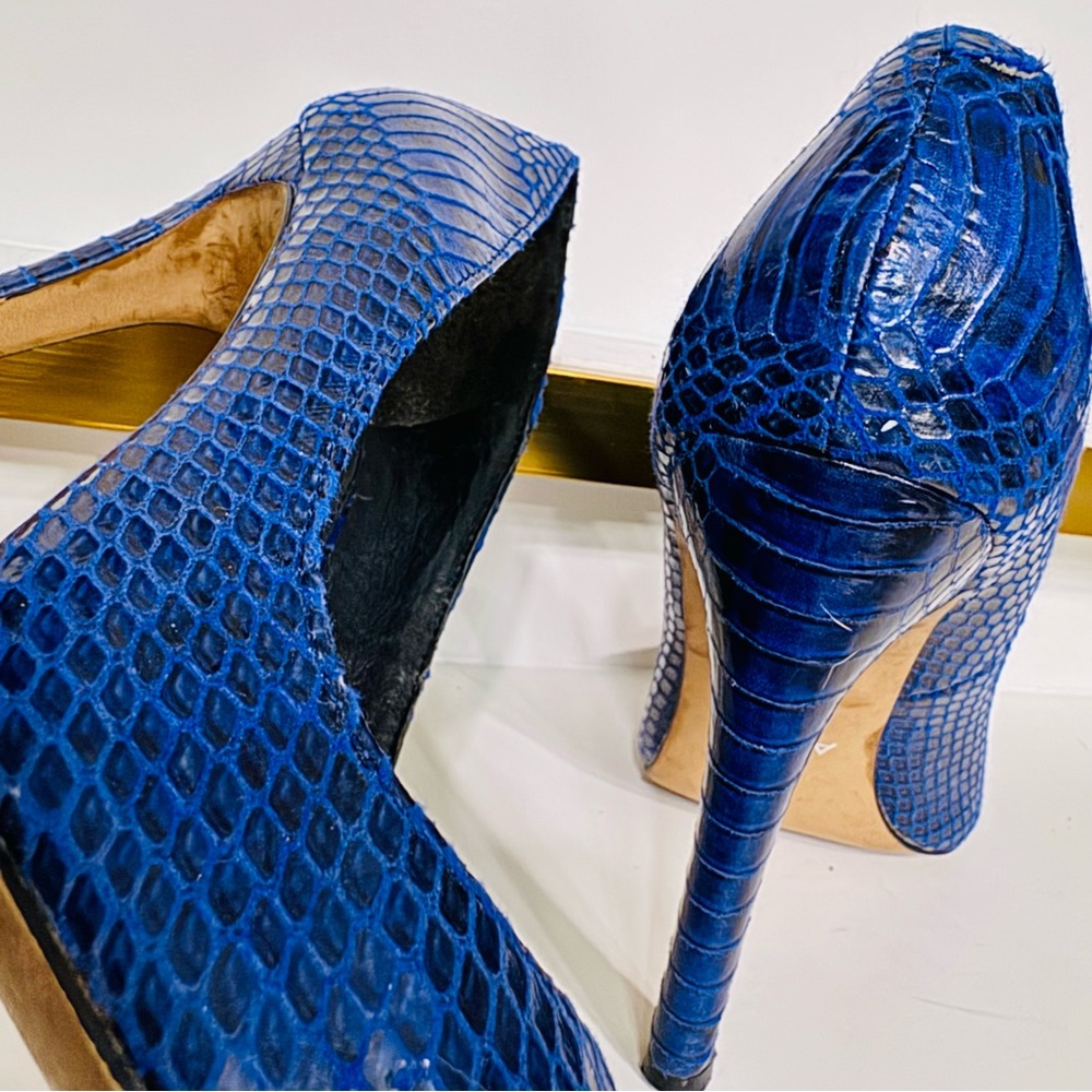 Aldo Cobalt Blue Python Embossed Platform Stilett… - image 1